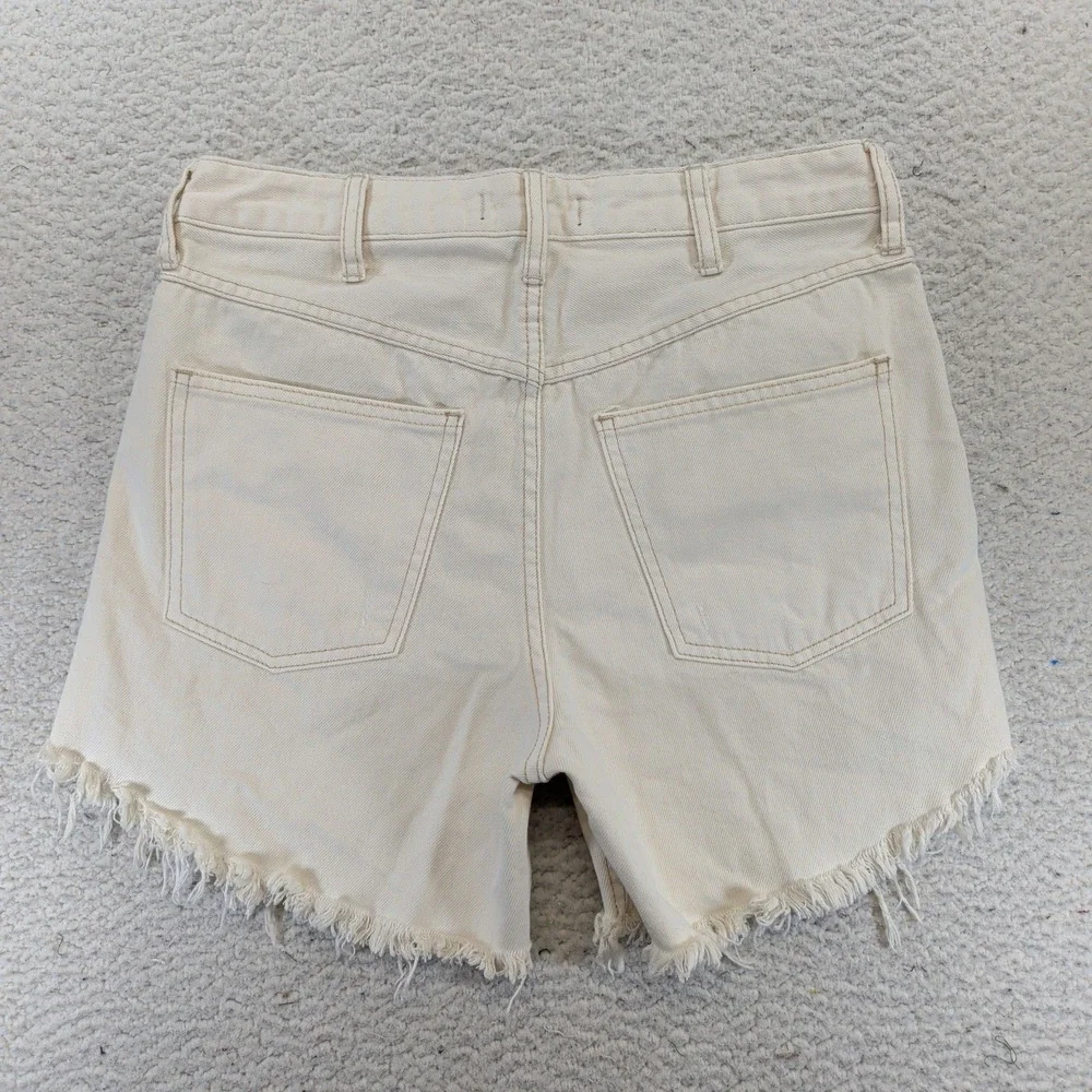 We The Free People Cream High Rise Cutoff Denim Shorts Size 27 Button Fly Casual